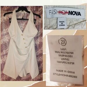 Fashion Nova brand Cream V-Neck Halter Soft Woven Romper w/Skirt Overlay Sz 2X